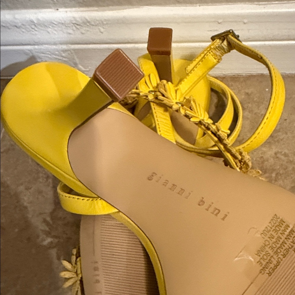 Yellow Floral Women's Heeled Sandals - Picture 5 of 6